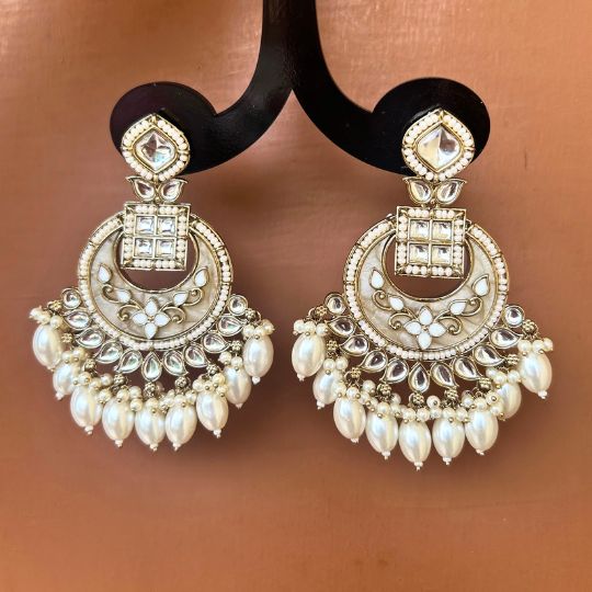 Nayna White Designer Chandbalis Earrings