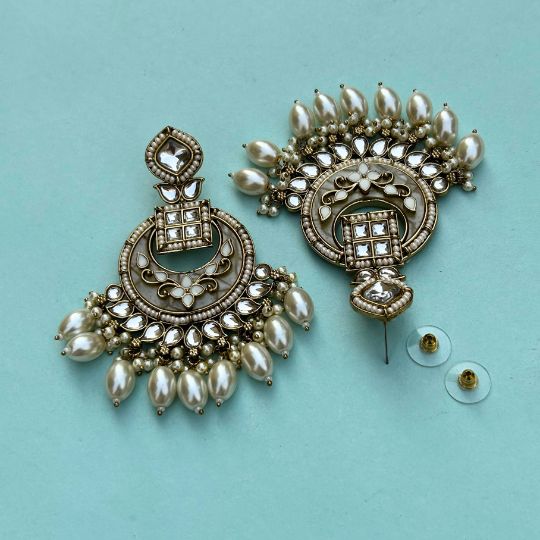 Nayna White Designer Chandbalis Earrings