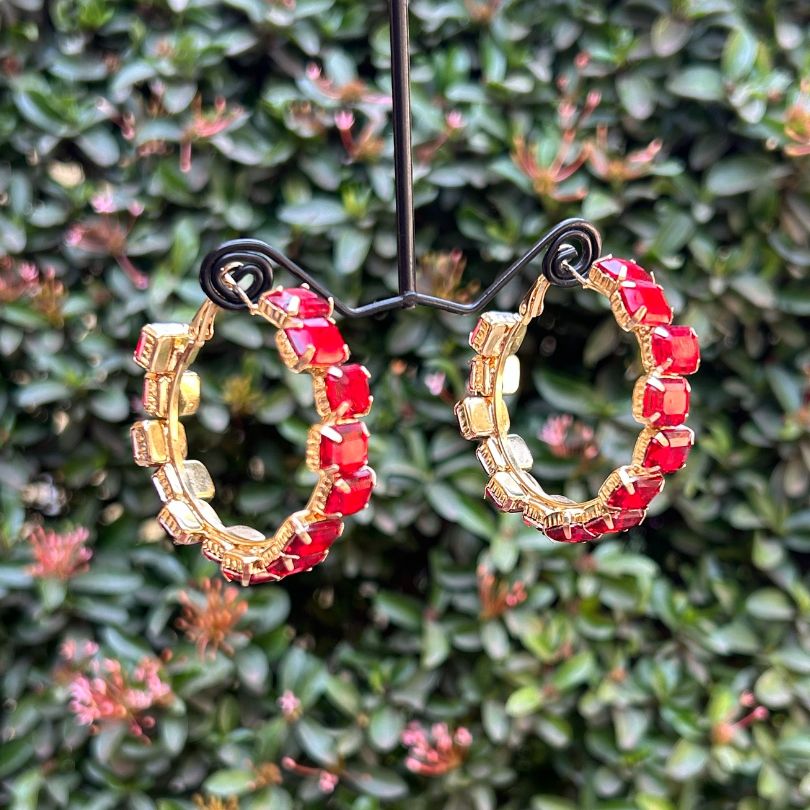 Bling Blogger Crystal Hoop Earrings - Red