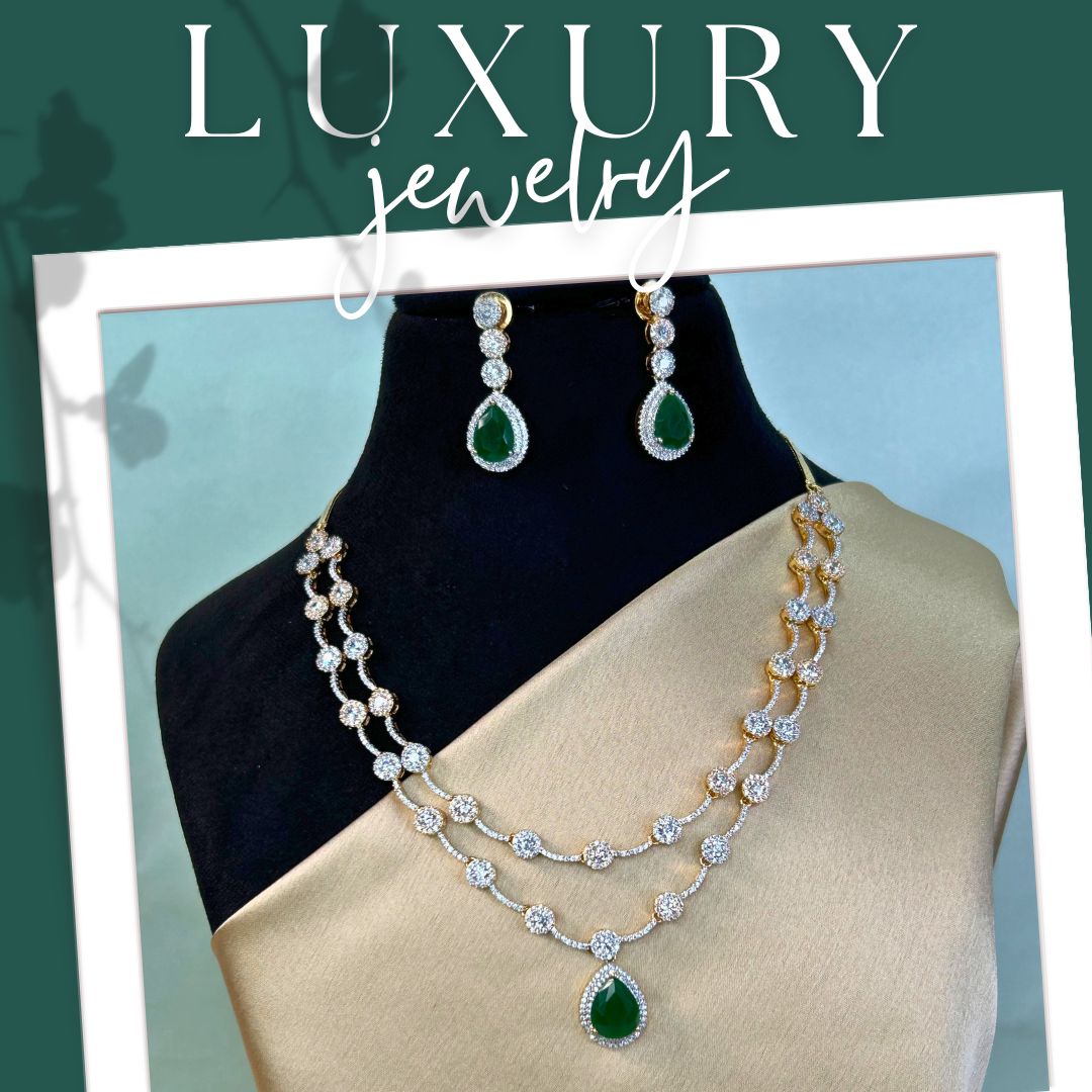 Dorothy Two-layered Emerald Green American Diamond Necklace set