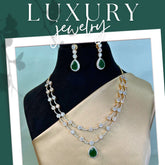 Dorothy Two-layered Emerald Green American Diamond Necklace set