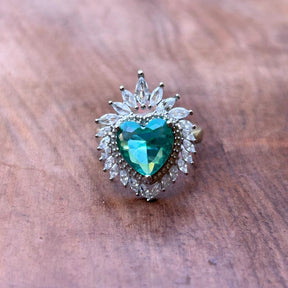 Heart Green American  Diamond  Finger Ring