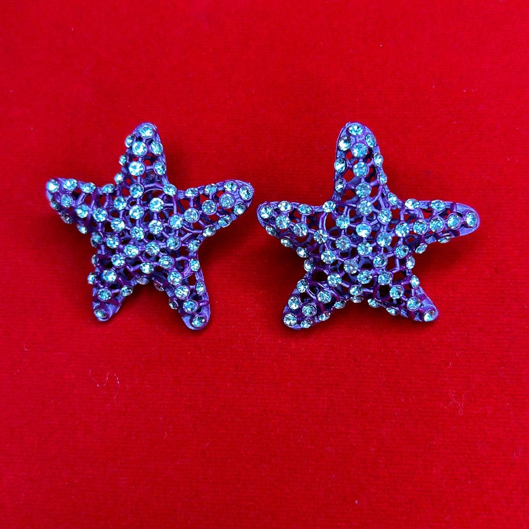 Holly Purple AD Studded Star Earrings