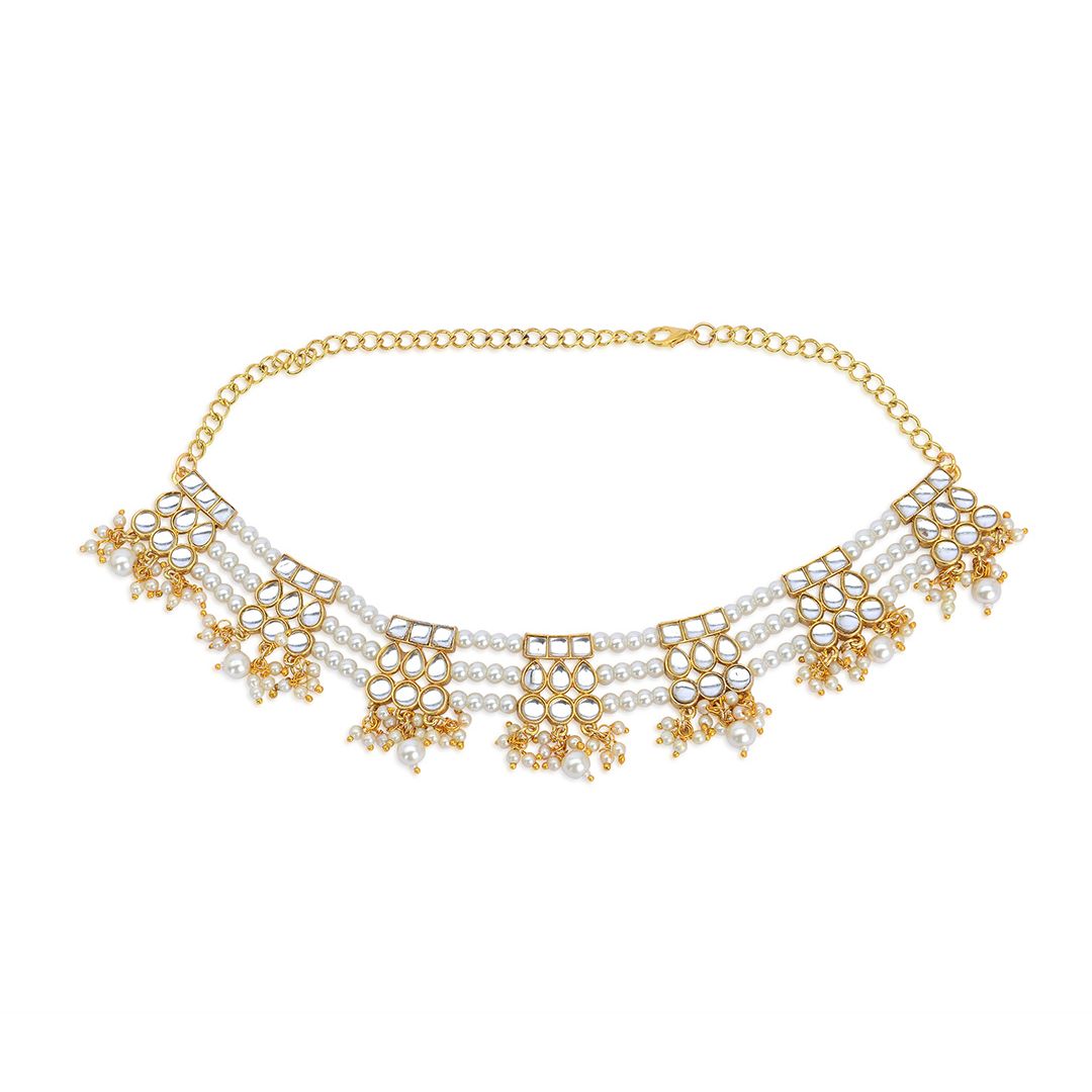 LAIDA Gold-Plated Stone-Studded & Pearl Beaded Jewellery Set