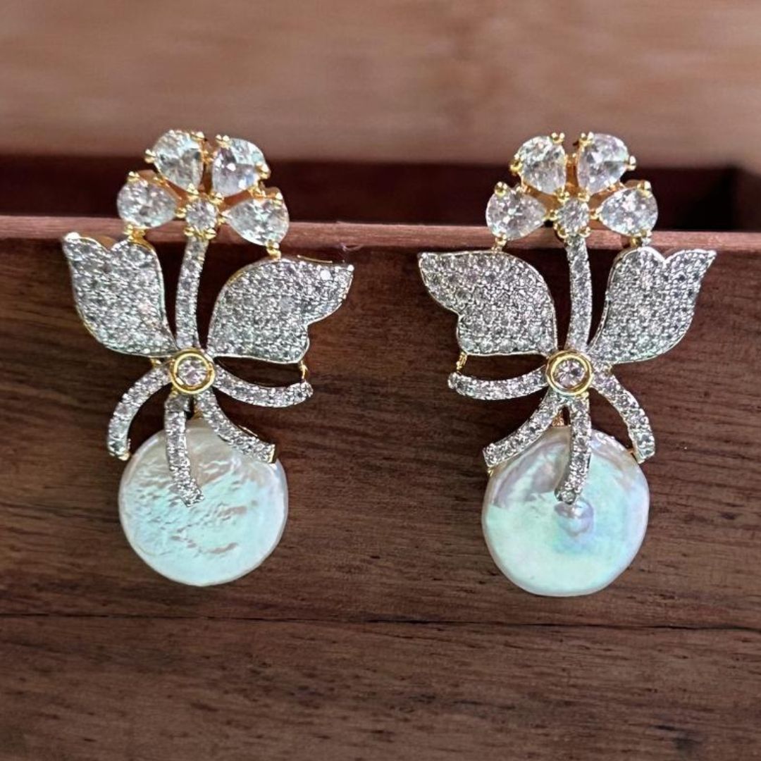 Blossom Pearl CZ Designer Earrings
