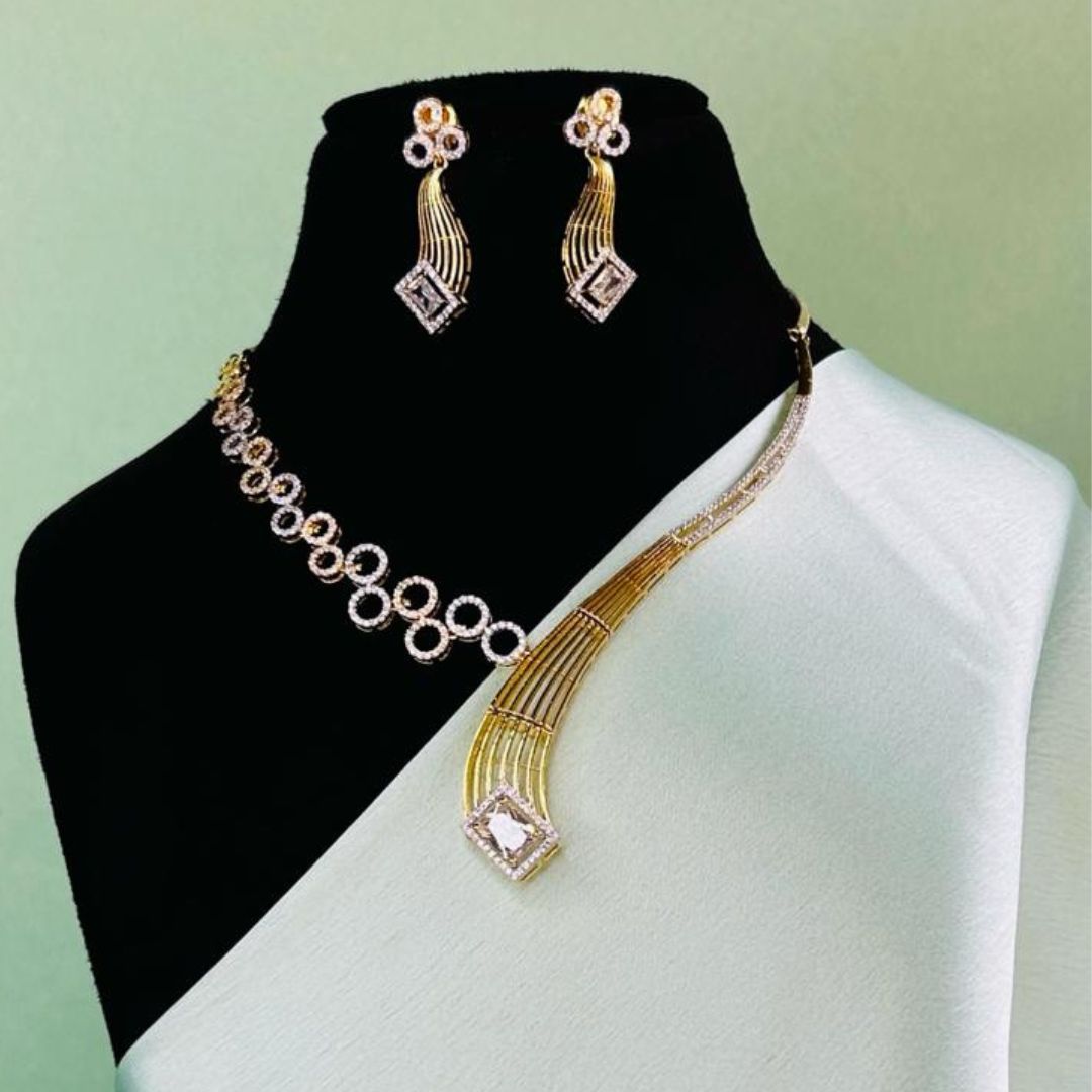 Aaget CZ Gold Plated Designer Necklace Set