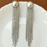 Pearl Silver American Diamond Chandelier Earrings