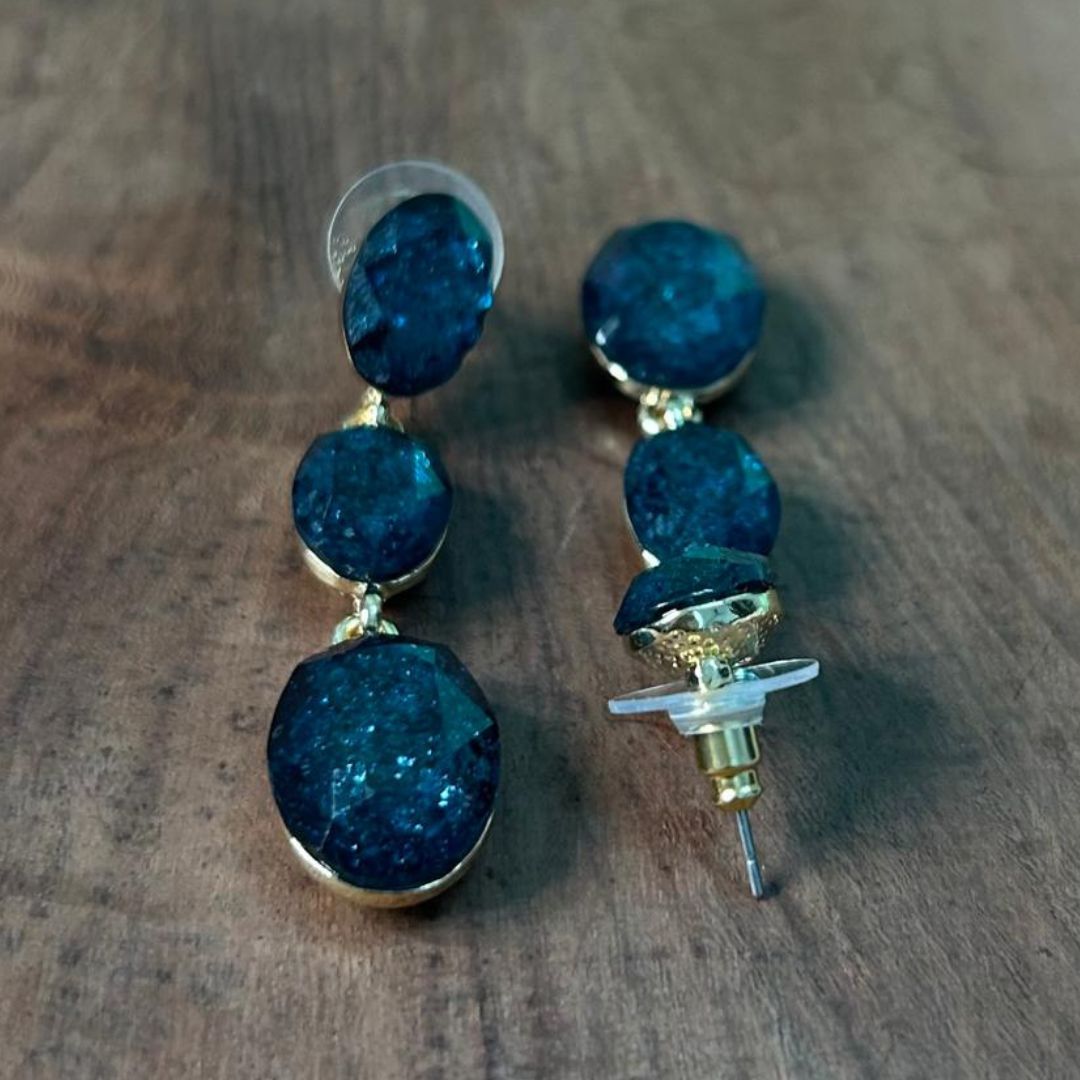 Paecock Blue Drop Gemstone Earrings