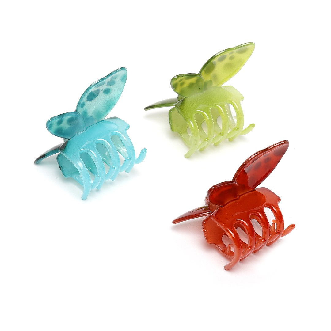 LAIDA Set of 3 dotted Butterfly Claw Clips - Green, Blue & Orange