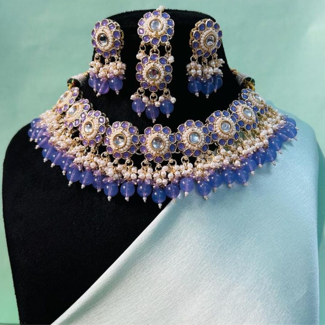 Nandini Purple Kundan Necklace set