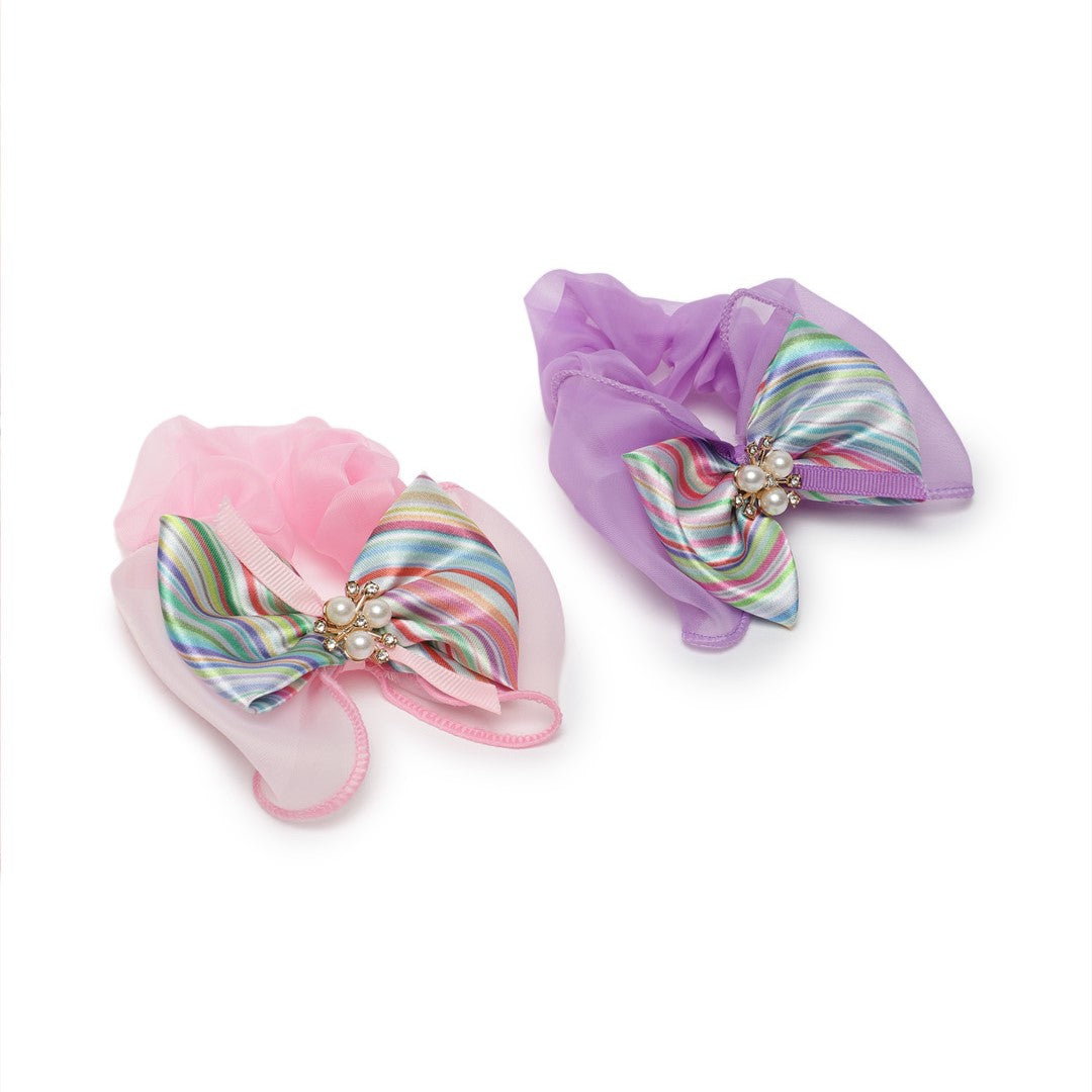 LAIDA Women Set of 2 Embellished Scrunchie Ponytail Holders