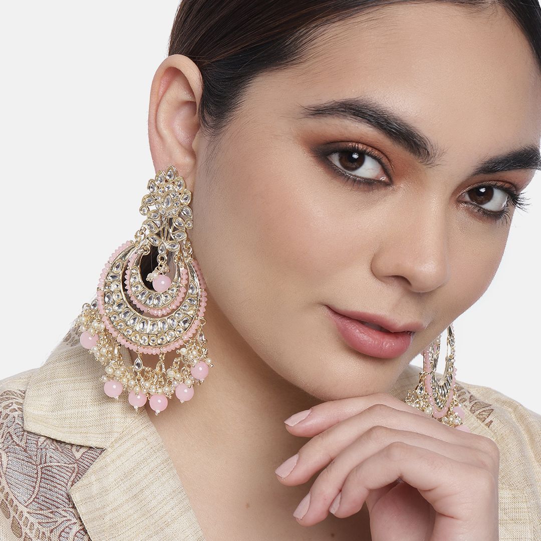 Laida Pink & Gold-Toned Circular Drop Earrings