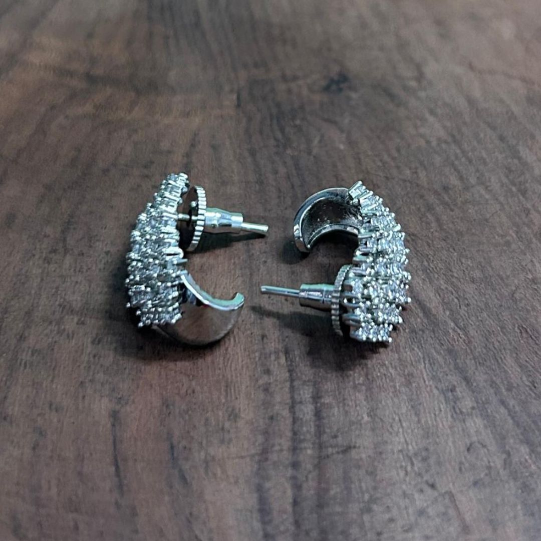 Bretta Silver CZ Hoop Earrings