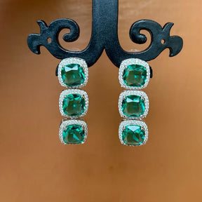 Trio Emerald Diamond CZ Drop earrings