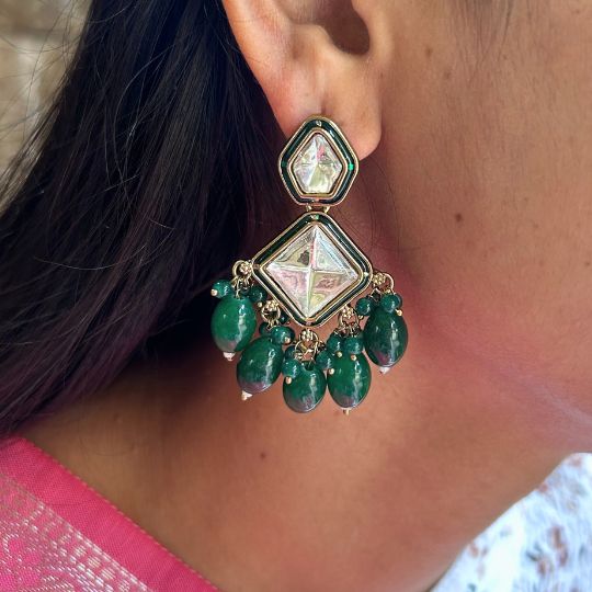 Sakhi Emerald Green Kundan Coral Earrings