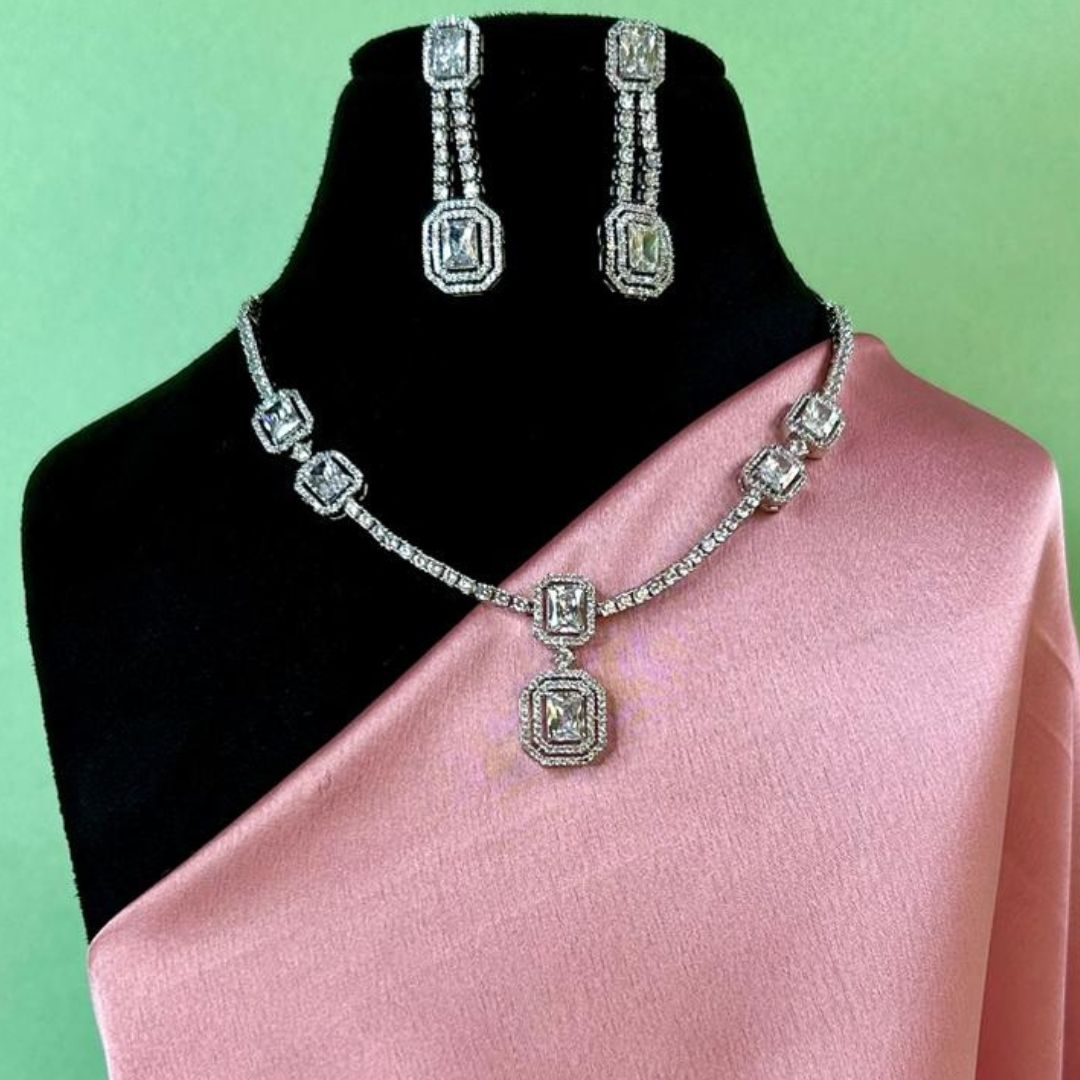 Alice CZ Silver Plated Designer Necklace Set
