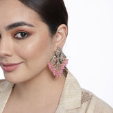 Pink & Gold-Toned Contemporary Drop Earrings