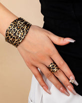 Animal Print Structured Handcuff With Finger Ring
