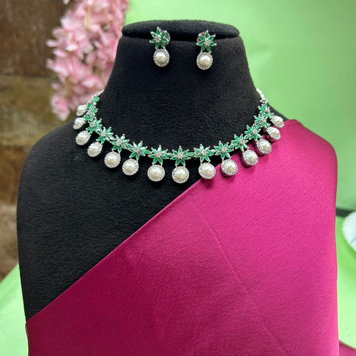 Kari Emerald Green CZ Designer Necklace Set