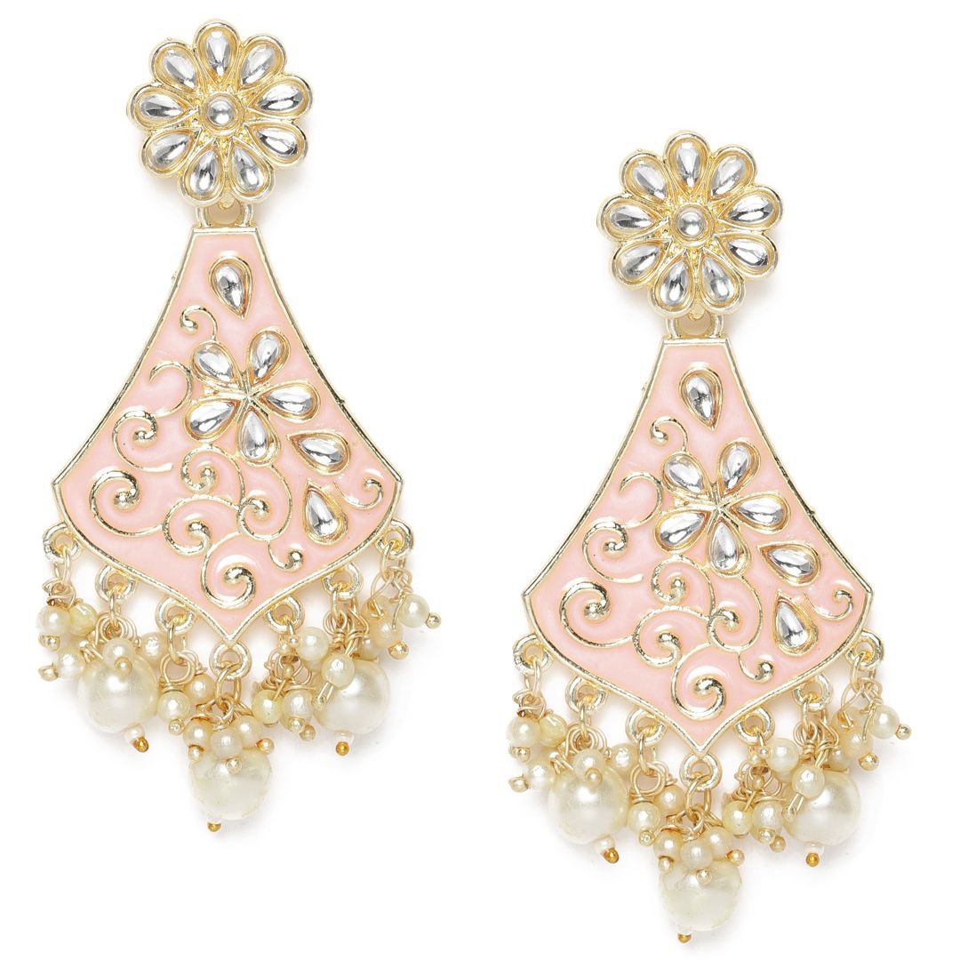 Gold-Plated & Pink Classic Drop Earrings