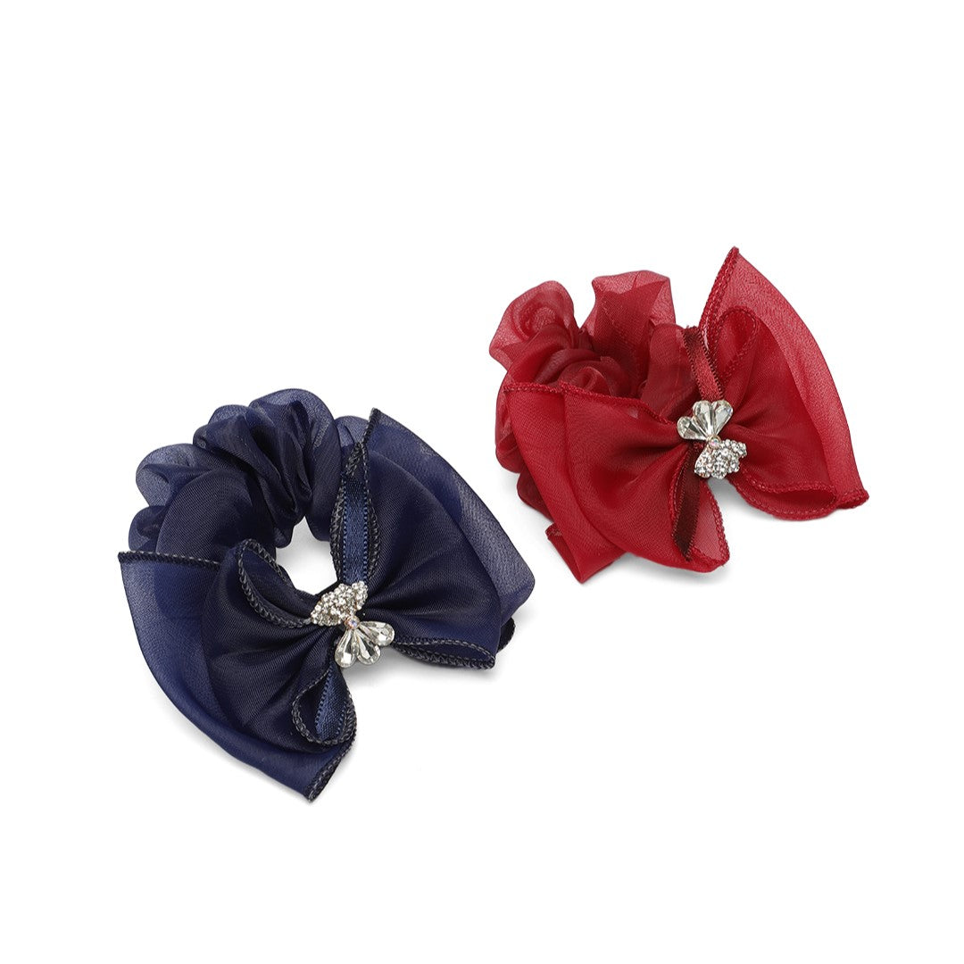 LAIDA Women Set of 2 Embellished Scrunchie Ponytail Holders