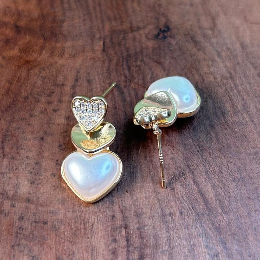 Love Heart Pearl Stud Earrings