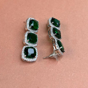 Trio Emerald Diamond CZ Drop earrings