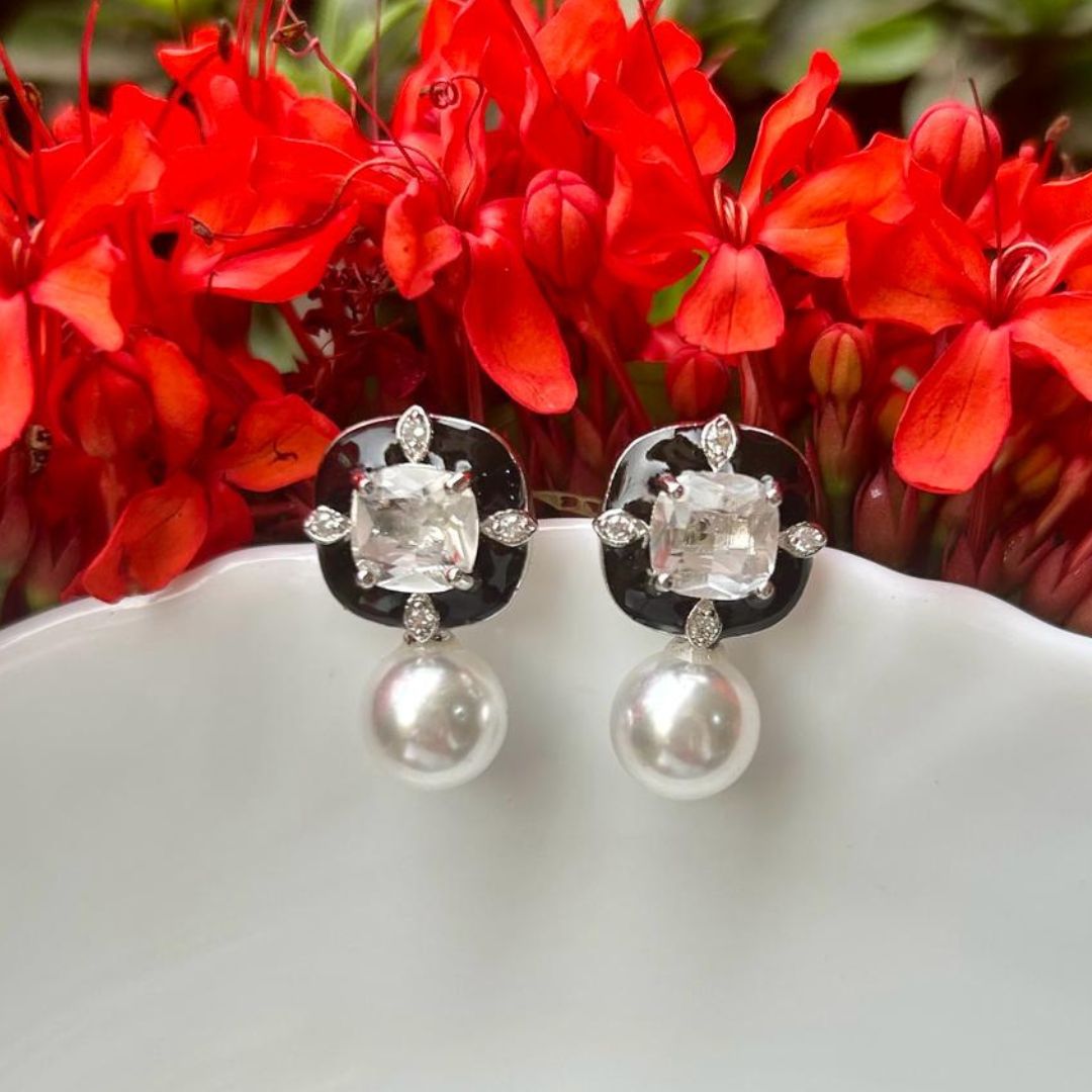 Glow Pearl CZ White Stud Earrings