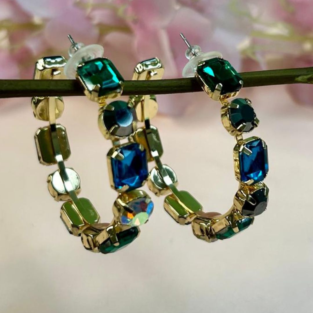 Multi Color Crystal Drop Earrings - Blue