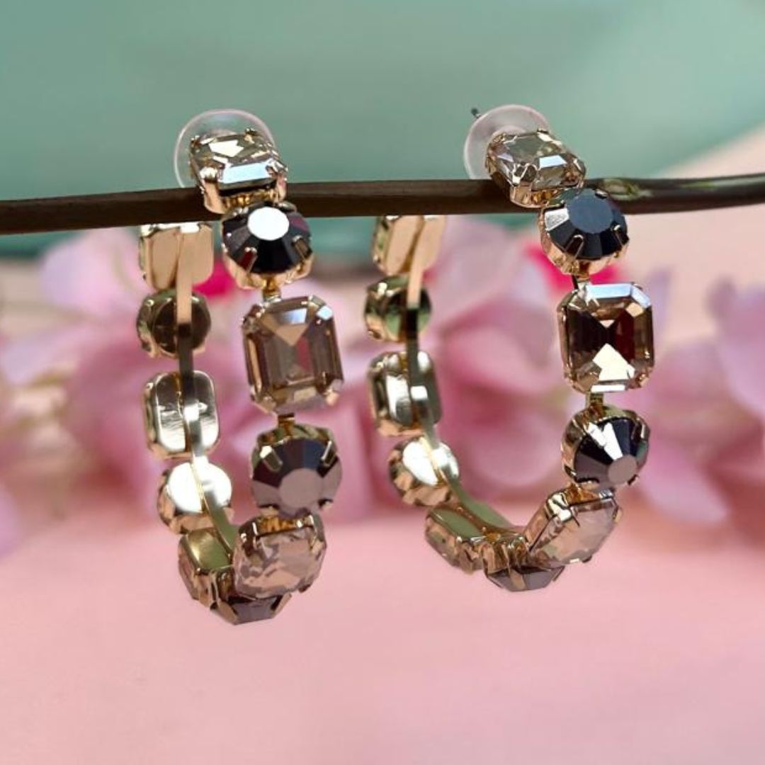 Multi Color Crystal Drop Earrings - Black