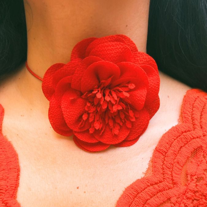 Red Fabric Flower Choker