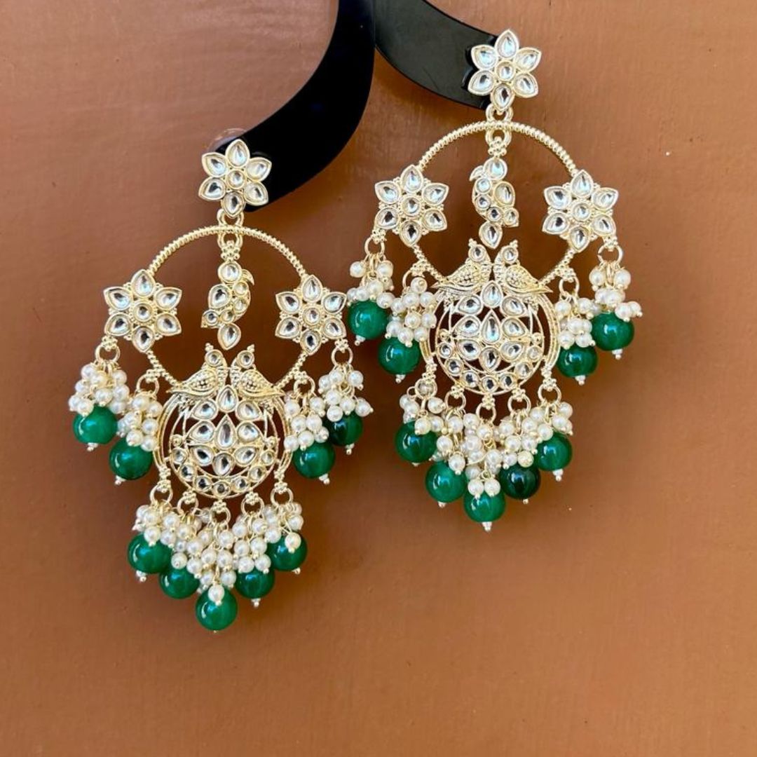 Green Jhumka Earrings, Handcrafted, Big : Handmade Gifts l Artscrafted –  ArtsCrafted