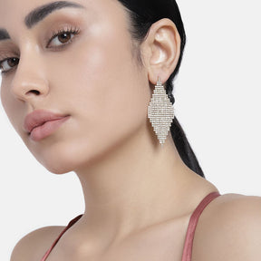 Gold-Plated AD-Studded Contemporary Drop Earrings