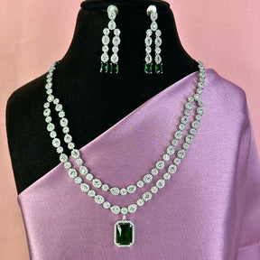 Regina Emerald Green American Diamond Necklace Set