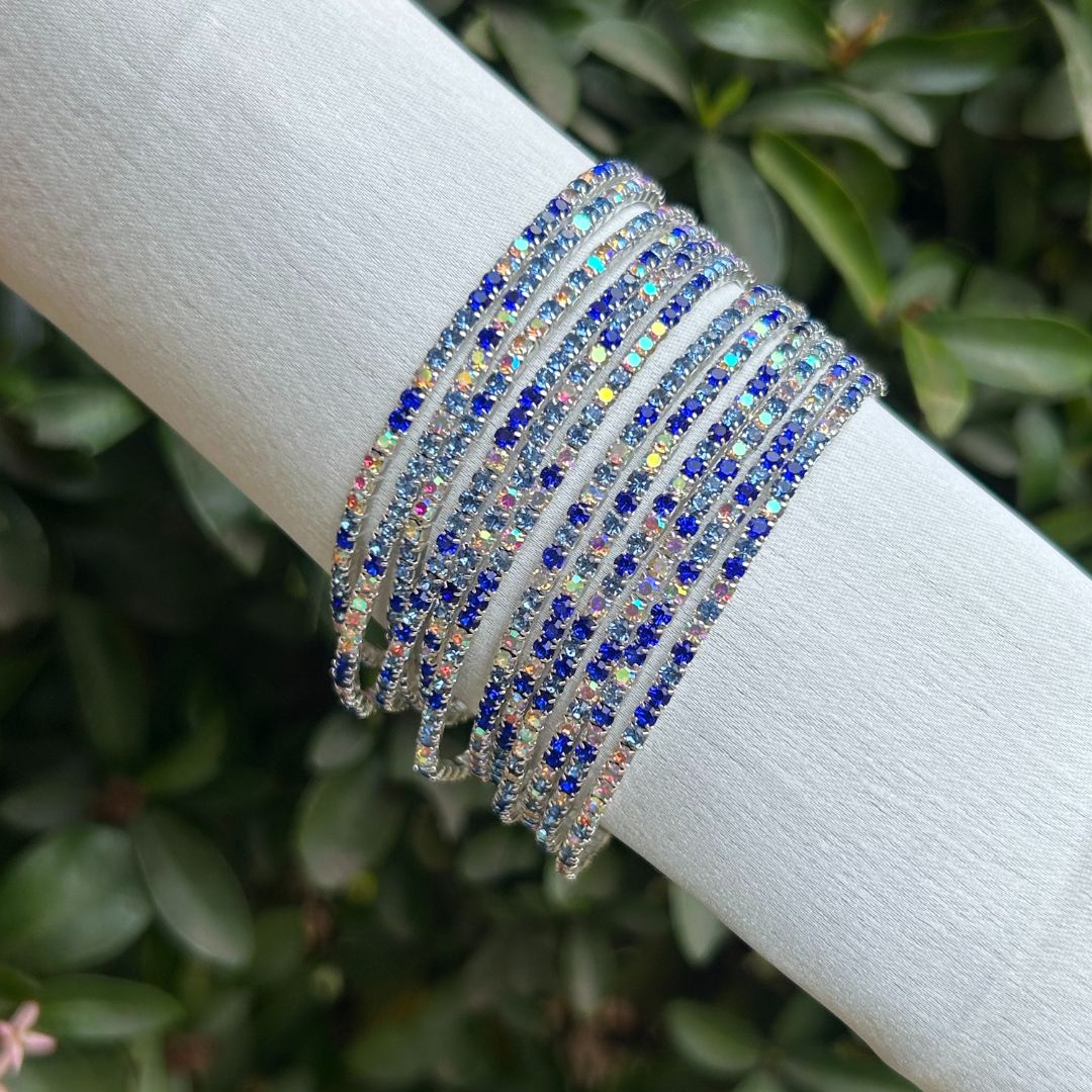 Stretchable Silver & Blue Bracelet - Pack of 12