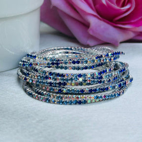 Stretchable Silver & Blue Bracelet - Pack of 12