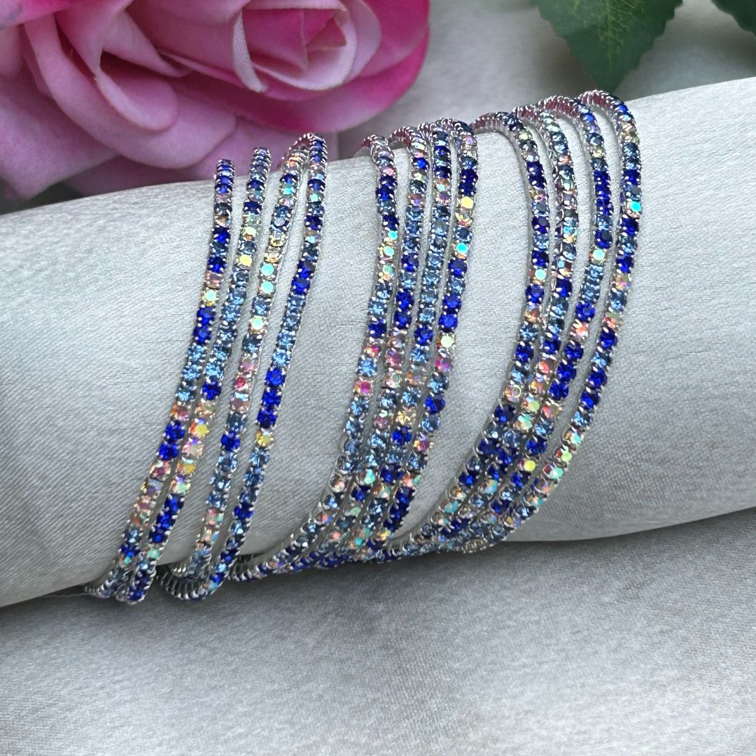 Stretchable Silver & Blue Bracelet - Pack of 12