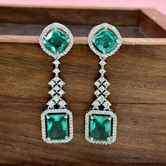 Maple Rama Green American Diamond Earrings