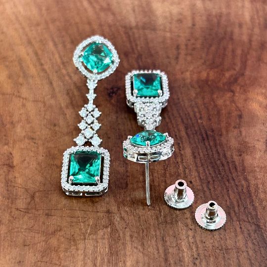 Maple Rama Green American Diamond Earrings