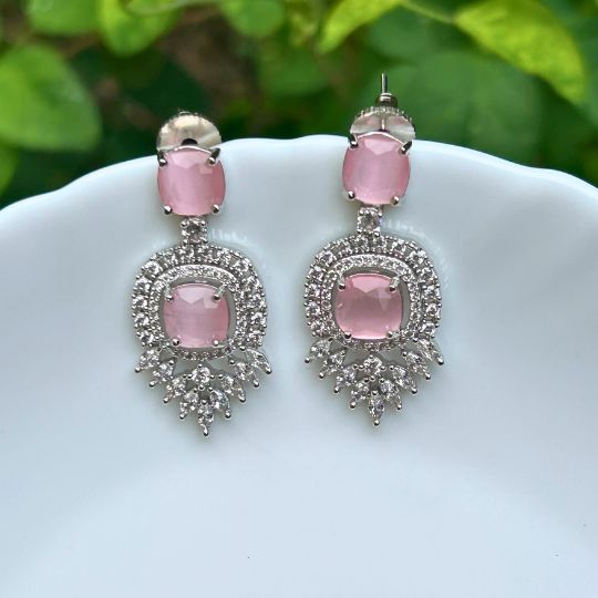 Calla Pink American Diamond Earrings