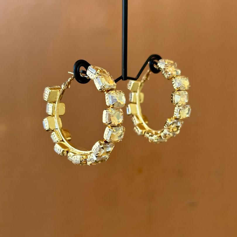 Bling Blogger Crystal Hoop Earrings - Golden