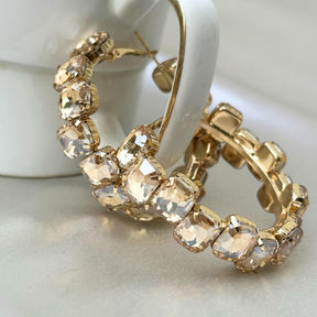 Bling Blogger Crystal Hoop Earrings - Golden