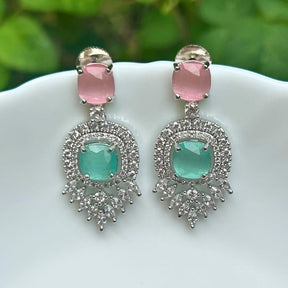 Calla Mint Pink American Diamond Earrings