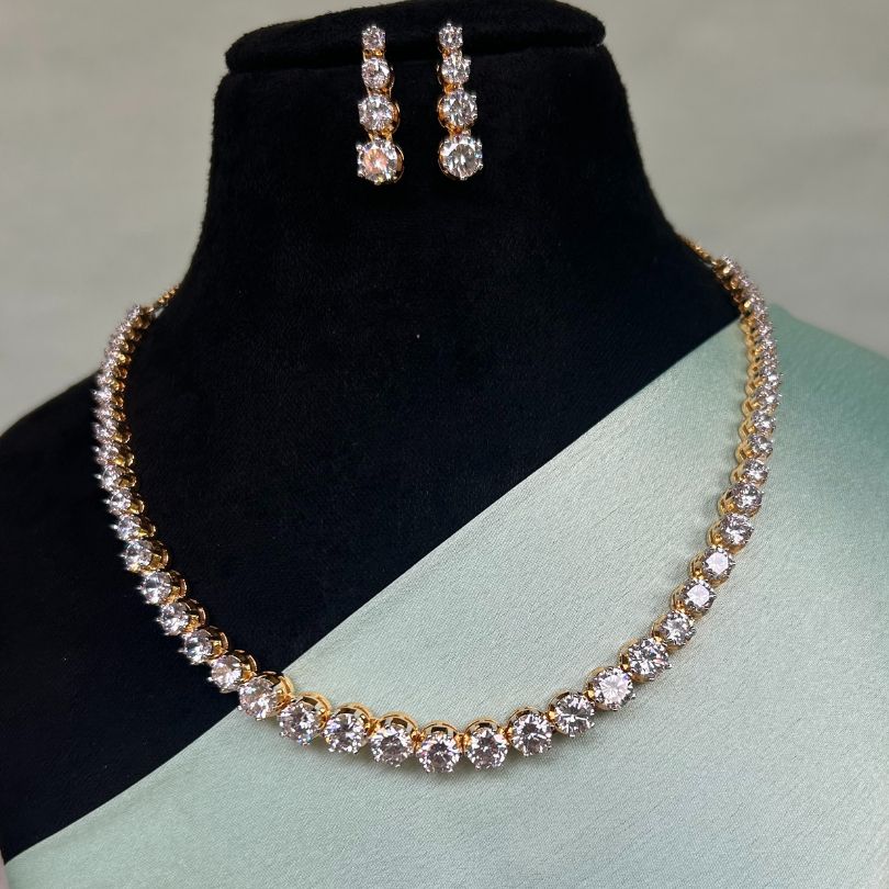 Sweeti Golden American Diamond Necklace Set