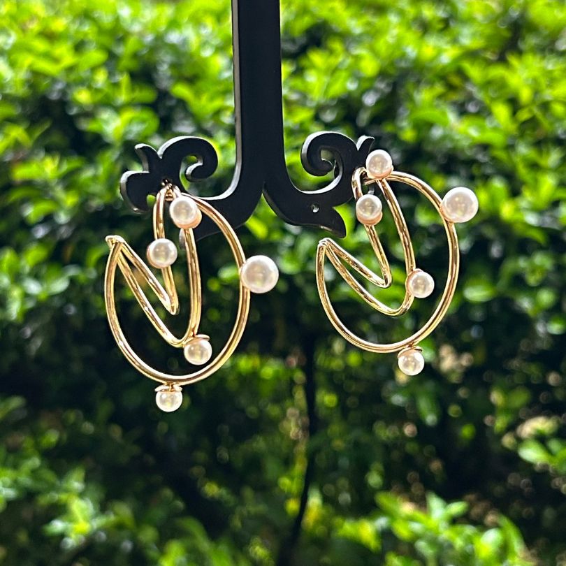 Pearl Three Round Hoop Earrings