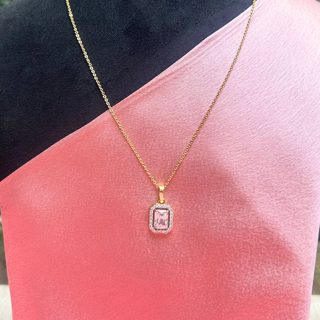 18K Gold Plated American Diamond Pendant Set