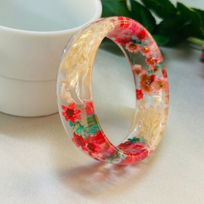 Pink Floral Clear Bangles