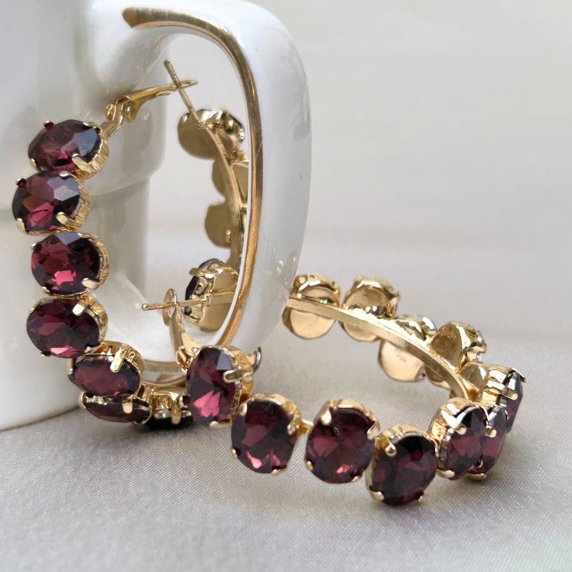 Bling Blogger Crystal Hoop Earrings -Maroon