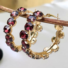 Bling Blogger Crystal Hoop Earrings -Maroon