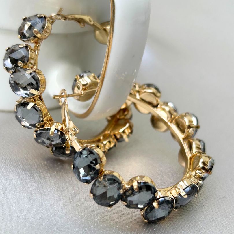 Bling Blogger Crystal Hoop Earrings - Black